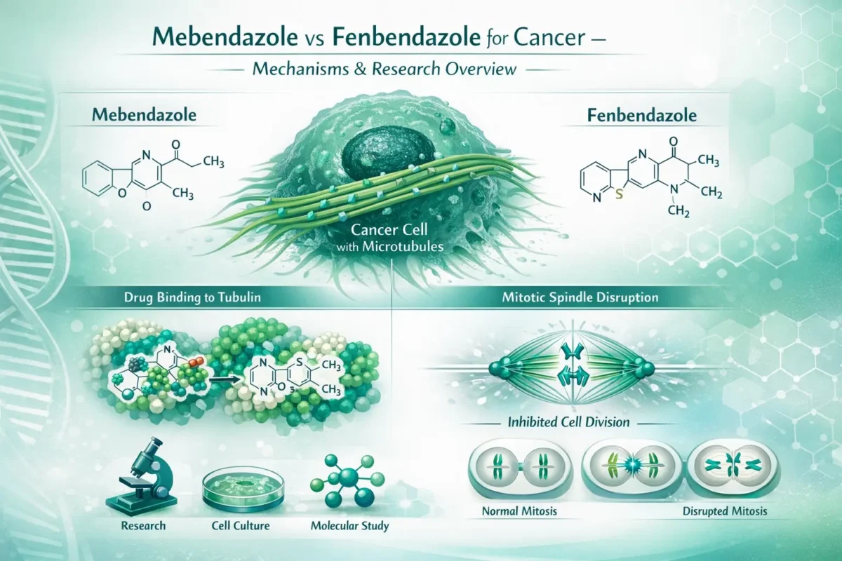 mebendazole vs fenbendazole cancer mechanism diagram