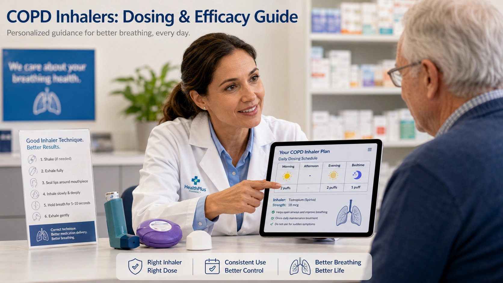 Chart showing different dosing strengths for Symbicort, Advair, and Breo