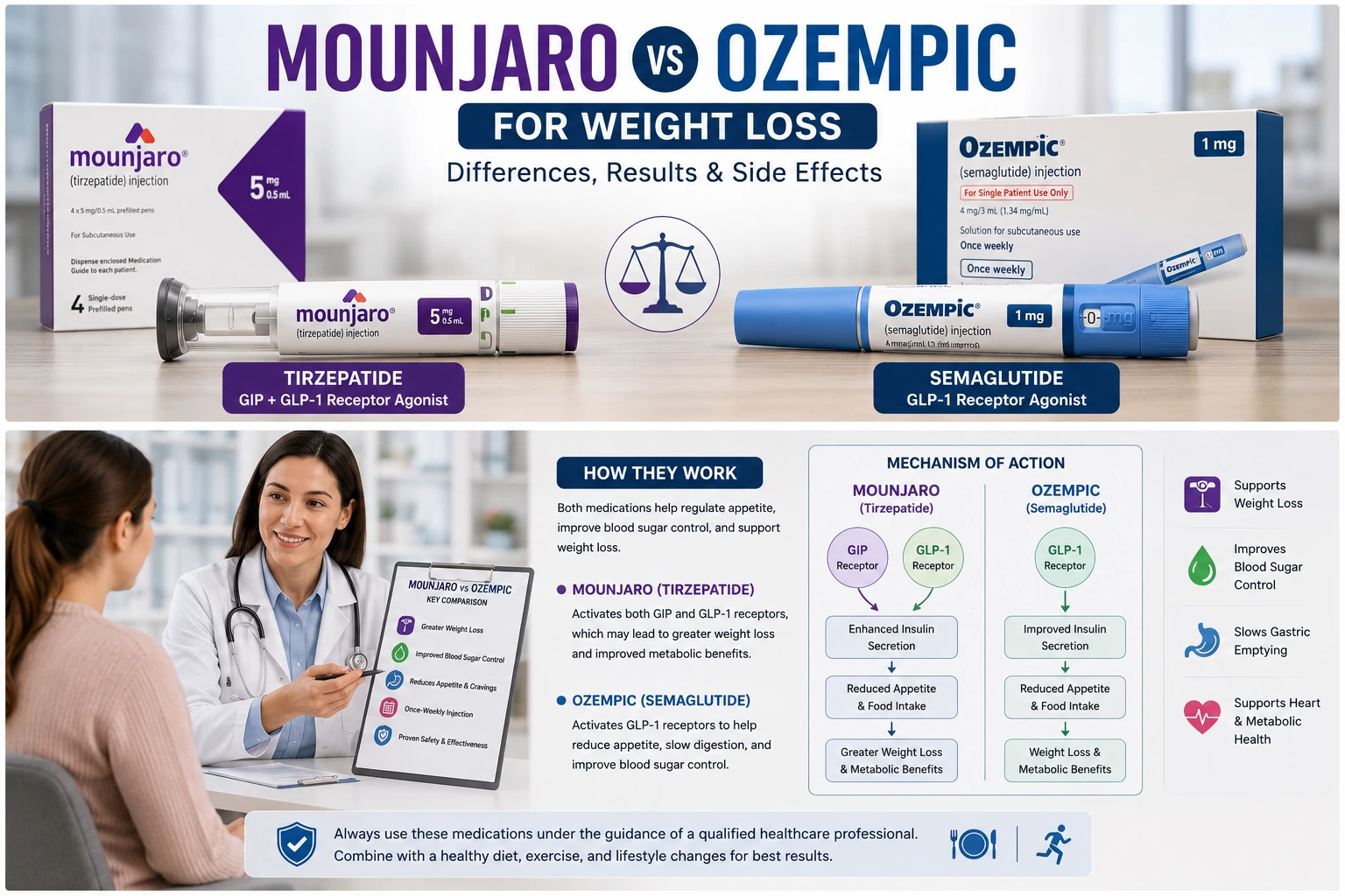 Tirzepatide vs Semaglutide for weight loss infographic