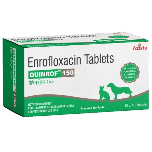 Quinrof_150mg_Tablet_600x (1) Azista Quinrof 150mg Tablets (Enrofloxacin) for Dogs
