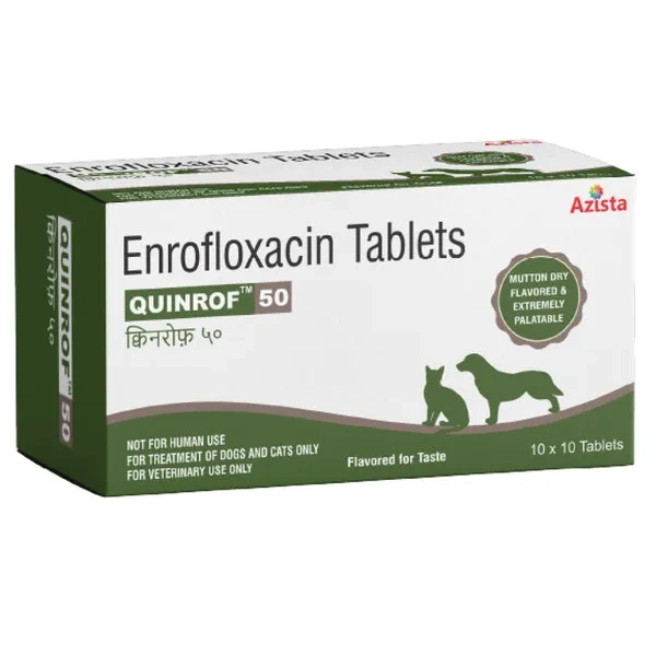 Quinrof_50mg_Tablet_600x (1) Azista Quinrof 50mg Tablets (Enrofloxacin) for Dogs & Cats