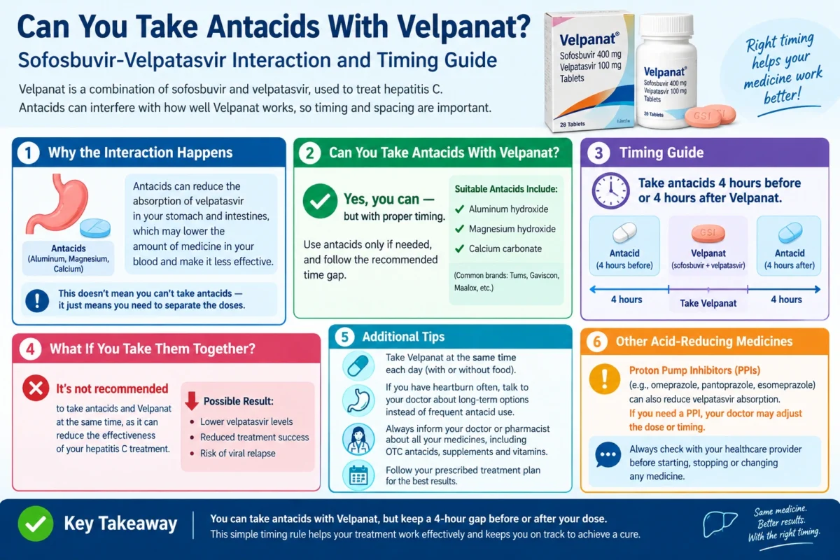 Velpanat and antacids