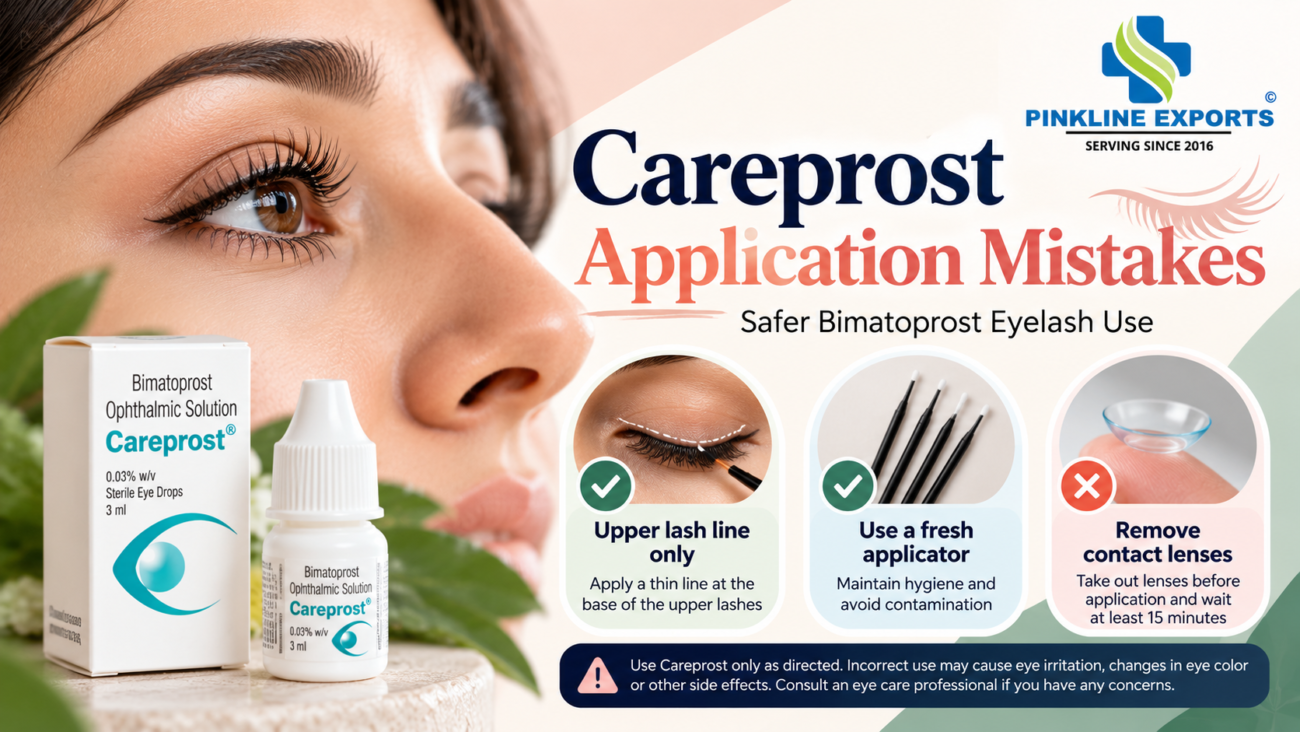 Careprost bimatoprost application mistakes guide featuring lash line hygiene and contact lens precautions