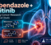 Pinkline Exports illustrated infographic on preclinical mebendazole and gefitinib research for drug-resistant lung cancer