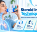 Pinkline Exports steroid inhaler technique guide showing spacer use, mouth rinsing and common mistakes